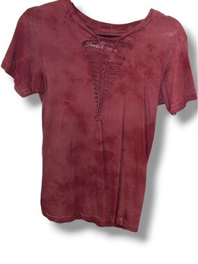 Affliction Standard Series Burgundy Tie Dye Cutout Back Tee Short Sleeve Medium
